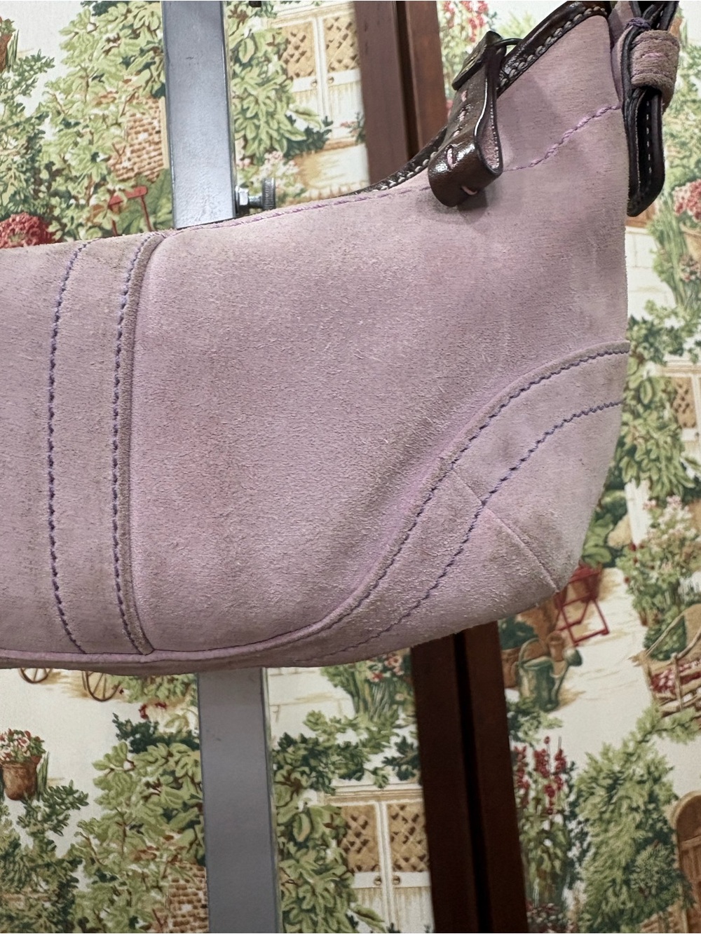 Vintage Y2K Coach Lavender Suede Mini Soho Hobo Shoulder Bag with brown leather - Picture 4 of 8